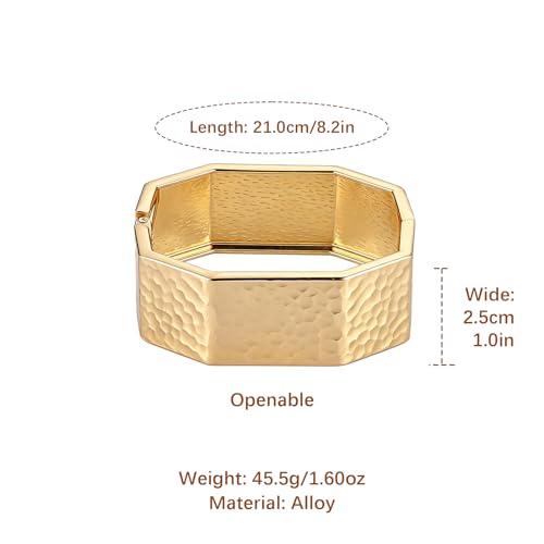 AsAlways 14K Gold Plated Hammered Cuff Bracelet for Women Wide Textured Open Cuff Bangle Statement Gold Chunky Bracelet Jewelry Gift - color: Hexagonal Gold