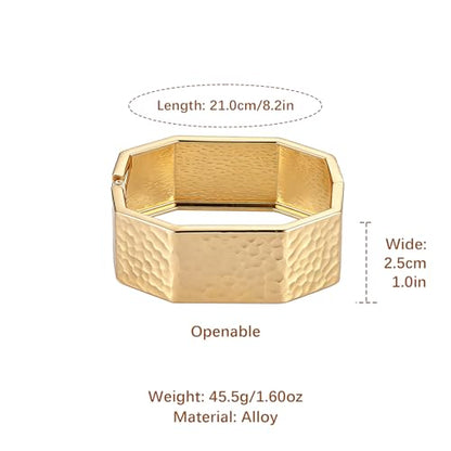 AsAlways 14K Gold Plated Hammered Cuff Bracelet for Women Wide Textured Open Cuff Bangle Statement Gold Chunky Bracelet Jewelry Gift - color: Hexagonal Gold