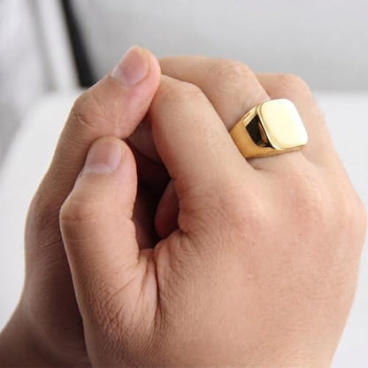 Stainless Steel Square Signet Rings for Men Women Gold/Silver Plain Pinky Thumb Ring, Gift for Dad Husband - color: Square Gold