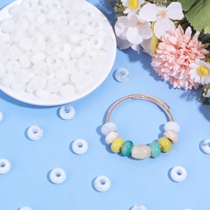 150PCS 14x8mm Cloudy White Acrylic European Large Hole Rondelle Spacer Beads with Storage Box, Loose Beads for Bracelet Necklace Earring Hair DIY Jewelry Making - color: Cloudy White