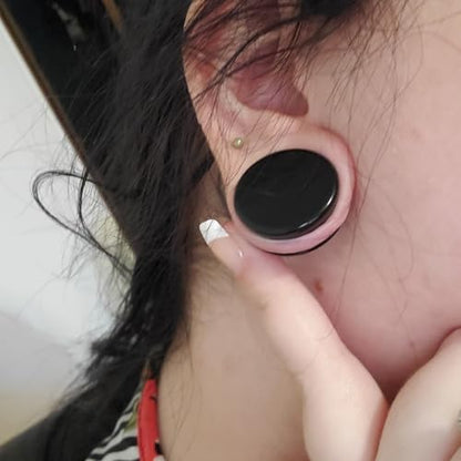 6G-30mm Solid Acrylic Black Gauges for Ear lightweight Tunnels Double Flared Saddle Ear Plugs Tunnels Earrings for Women Men - color: 18mm = 11/16 inch