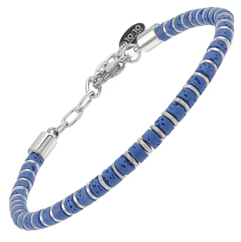 Beaded Bracelet for Men and Women – Natural Lava Gemstone Bracelet, Hematite and Stainless Steel – Adjustable, Durable and Elegant – Made in Italy - color: Blue