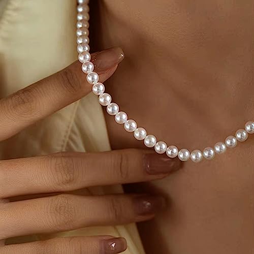 LULII Pearl Necklaces for Women 14K Gold Plated Dainty Layered Single Pearl Necklace Simple Daisy Pearls Choker Cute Gold Necklace Stack Jewelry Sets for Women Trendy Gifts - color: Silver-6mm Pearl