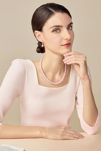 BABEYOND Round Imitation Pearl Necklace Wedding Pearl Necklace for Brides - color: Pink, size: 8mm