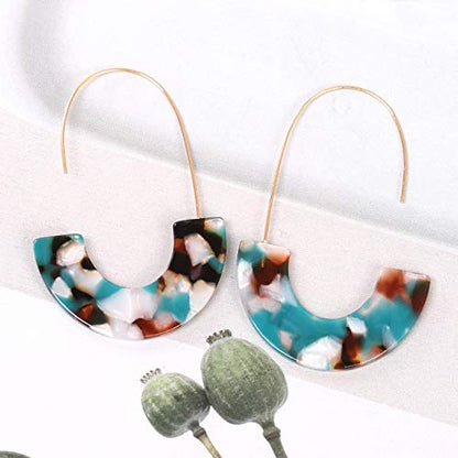 Acrylic Earrings Statement Tortoise Hoop Earrings Resin Wire Drop Dangle Earrings Fashion Jewelry For Women - color: Bule