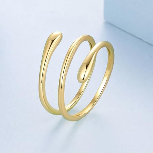 MUNDELL 925 Sterling Silver Simple Multi-layer Leaf Adjustable Ring Green Lucky Leaves Statement Ring for Women Promise Ring Fine Jewelry - color: 14K Gold