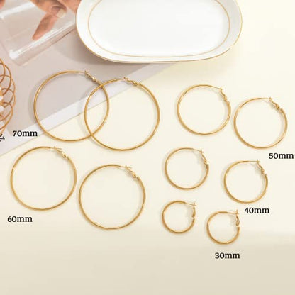 Senteria Large Gold Plated Hoop Earrings for Women Lightweight 316L Stainless Steel Hoop Earrings Set Hypoallergenic Thin Gold Plated Hoop Earrings for Women (30/40/50/60/70MM) 5 Pairs - color: 6pairs(30/40/50mm)-gold+silver