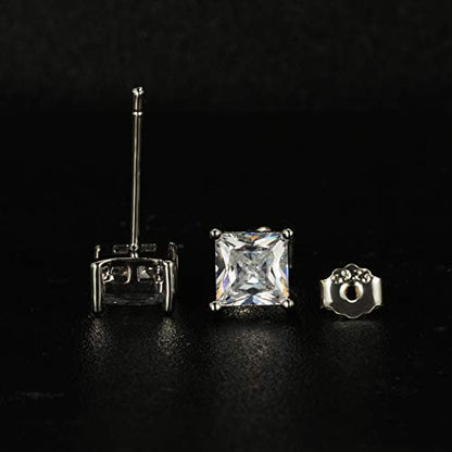 925 Sterling Silver Stud Earrings, 4 Pairs Square Cubic Zirconia Stud Earrings Set for Women Men 3 4 5 6mm - color: A-Silver 3/4/5/6mm