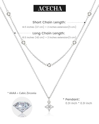 ACECHA Silver Necklace for Women, Dainty Layered Stack Set | silver plated, stackable, choker necklaces with cz pendant, ideal for daily prom wedding jewelry - color: silver-diamond clover