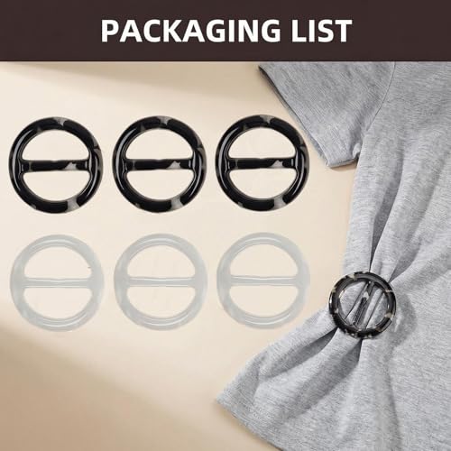 6PCS 2inch Women Lady Plastic Round Circle Scarf Ring Clips Scarves Buckle Silk Clasp Clothing Ring Wrap Holder for Silk Neckerchief Clothing T-Shirt(Black White Mixed)