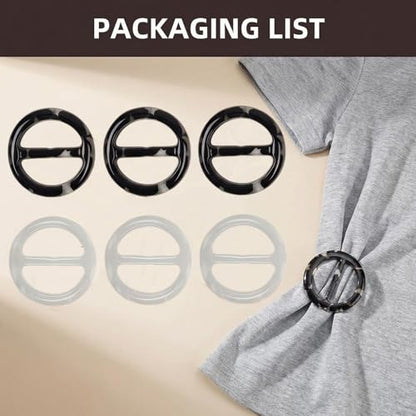 6PCS 2inch Women Lady Plastic Round Circle Scarf Ring Clips Scarves Buckle Silk Clasp Clothing Ring Wrap Holder for Silk Neckerchief Clothing T-Shirt(Black White Mixed)