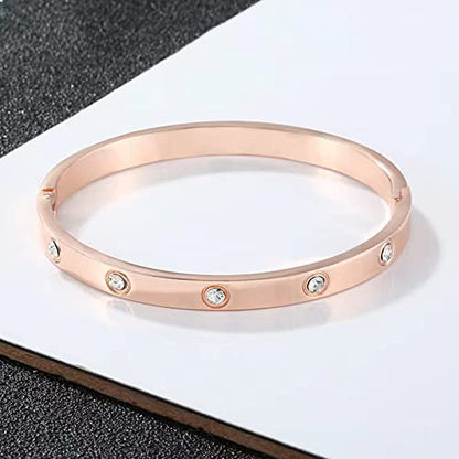 Friendship Love Bracelet for Women, 18K Gold Plated Titanium Steel Cuff - color: Rose Gold, size: Zircon 6.5''