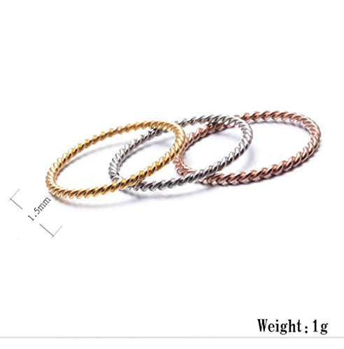 Women's Stainless Steel 1.1mm Rope Thin Wedding Ring Silver Rose Gold Plated Size 4 to 9 - color: 1.1mm, 3pcs (Silver+Gold+Rose)