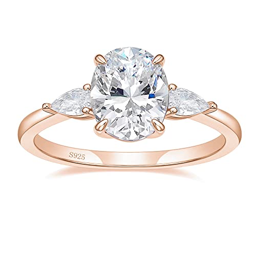 EAMTI 3CT Engagement Rings 3-Stone Oval Cut Cubic Zirconia CZ Wedding Promise Rings for Her Wedding Bands for Women Size 3-13 - color: Sterling Silver-ROSE GOLD