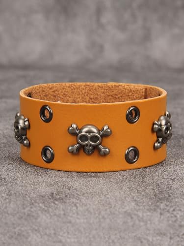 Jeilwiy Punk Leather Wristbands for Men Bracelets Handmade Wide Cuff Bangle Braided Jewelry Black Brown Adjustable - Punk Father's Gifts - color: HGB150-Orange