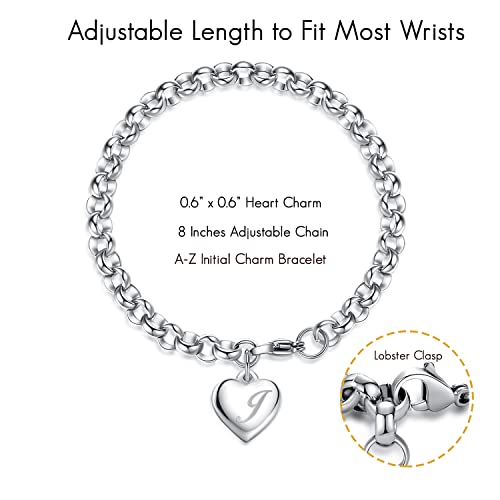 TONY & SANDY Initial Charm Bracelets for Girls Women Stainless Steel A-Z Bracelet Personalized Gifts Birthday Graduation Easter Basket Stocking Stuffers for Teens Girls Women Jewelry - style: J - Heart