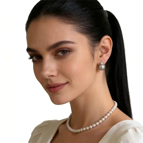 Faux Pearl Cubic Zirconia Stud Earrings, Hypoallergenic Lightweight Round Pearl Studs for Women - color: Platinum Grey, size: Pearl 10mm-CZ 3mm