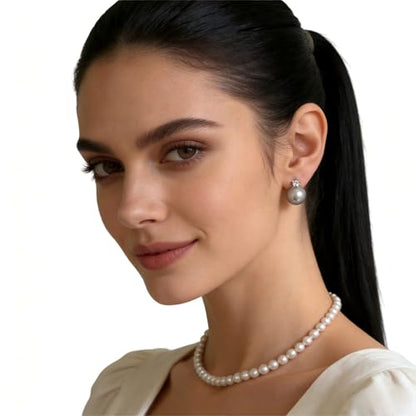 Faux Pearl Cubic Zirconia Stud Earrings, Hypoallergenic Lightweight Round Pearl Studs for Women - color: Platinum Grey, size: Pearl 10mm-CZ 3mm