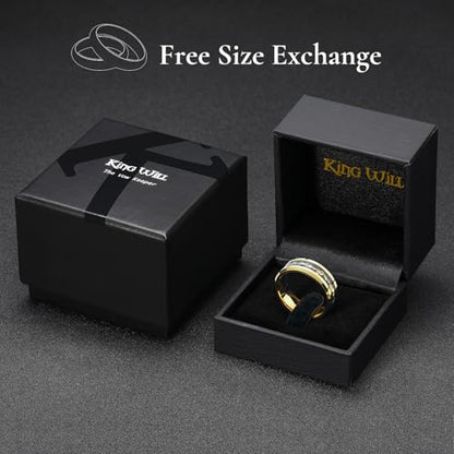 King Will Mens Wedding Band with Foils Inlay, Black/Silver/Gold | Black, 6mm/8mm, Beveled Edge, Comfort Fit, Glowstone Ring, Everyday Wear - color: Gold&Gold-8mm