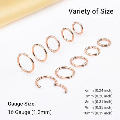 LEE&RO 16G 6MM 7MM 8MM 9MM 10MM Hinged Clicker Septum Rings 16G Nose Hoop Tragus Helix Cartilage Hoop Earrings - color: rose gold