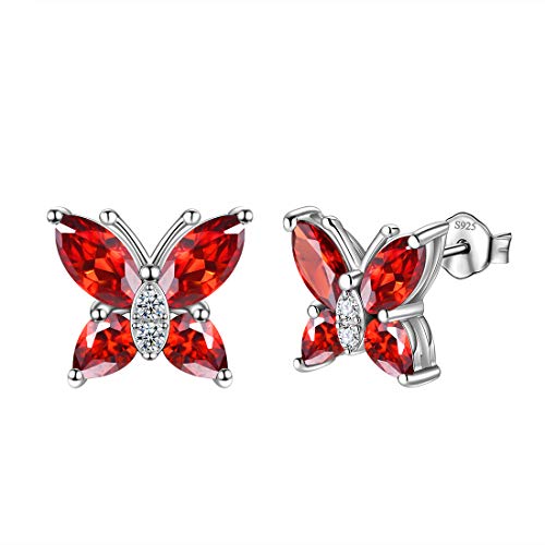 Butterfly Birthstone Stud Earrings - Women 925 Sterling Silver Butterflies Birthstone Stud Earrings Birthday Gift for Women - color: A.January