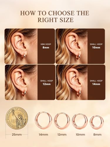 Bestyle Gold Huggies Earrings for Women Hypoallergenic 925 Sterling Silver Post Huggie Hoop Earrings Thick Lightweight Small Hoop Earrings 8/10/12/14mm - color: Rose Gold, size: 12mm