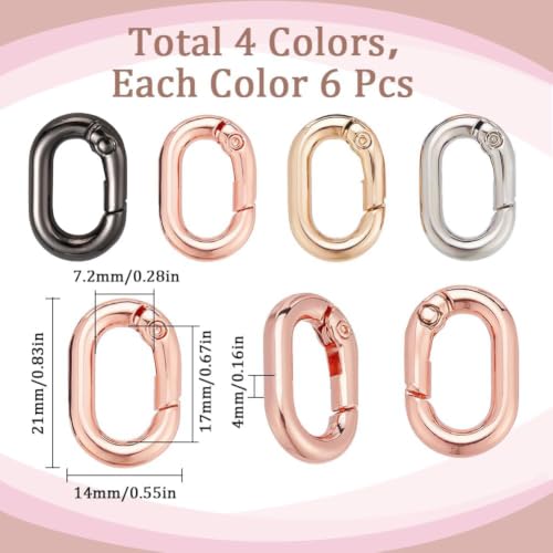 SUNNYCLUE 1 Box 24Pcs Spring O Rings Purse Ring Clips Rounded Rectangle Oval Rose Gold Black Purse Buckle Hardware Carabiner Clips Keyring Snap Hooks Trigger Spring O Rings for Jewelry Making Kits - color: 1 Box 24pcs Spring O Rings 21x14mm