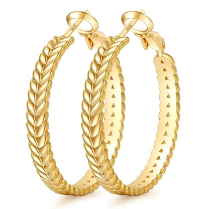 Large 925 Sterling Silver Hoop Earrings for Women Lightweight Thick Silver Hoop Earrings Wheat Twisted Hoop Earrings Hypoallergenic 5mm Wide Big Silver Hoop Earrings for Women 30/40/50mm
