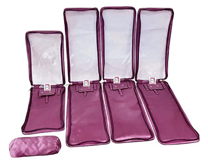 atorakushon Combo Satin Purple Make-Up Pouch Jewellery Box 4 Pouch 1 roll Bangle Bag with Velvet Cream Ring & Earring Folder Jewellery Organizer/Storage Box - style: Combo Jewelry Pouch + Ring Box + 1 Eaering Folder Box