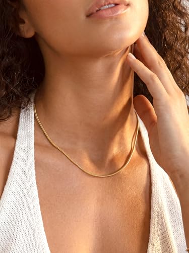 KeyStyle Round Snake Chain Necklace for Women, Hypoallergenic Jewelry Gift | 14K Gold Plated/Rose Gold/Silver/Black Stainless Steel Chain, 1/1.2/1.5/2mm, 14/16/18/20/22/24/26/28/30"+ 2" Extension - color: 1.5mm 14K Gold Plated, size: 14 Inch
