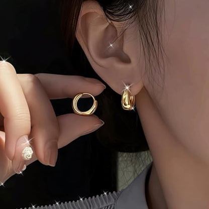 2Pcs/Pair Elegant Stainless Steel Hypoallergenic French Hoop Earrings,Comfort Retro Sexy Design,Christmas Gifts for Fashionable Women - color: Golden