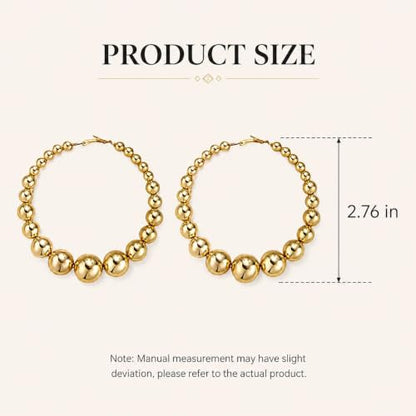 Big Chunky Gold Hoop Earrings for Women Beaded Large Statement Earrings Lightweight Fashion Jewelry Daily Wear Party Gift - color: A:gold Hoop Earrings