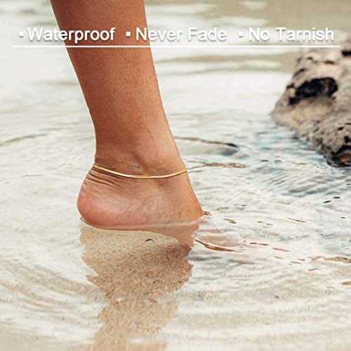 Gold Anklets for Women Waterproof,18K Gold Plated Anklet for Women Snake Chain Link Dainty Ankle Bracelets Summer Beach Jewelry - color: 1.2mm-Gold