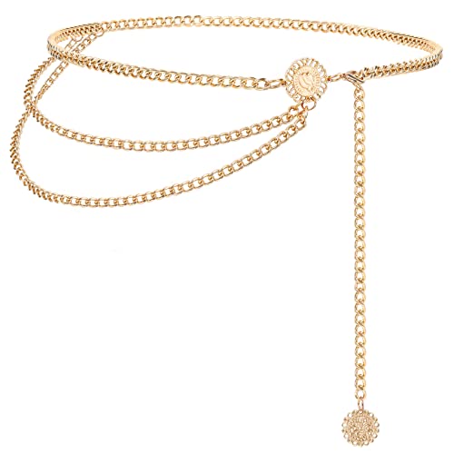 SUOSDEY Pirate Waist Chain Belts for Women Multilayer Metal Belly Chain Belt Fashion Accessories for Dress - color: C-gold, size: M: Fit for Waist up to 38 inches