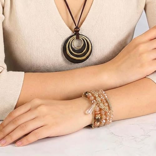 Western Jewelry Sets for Women Boho Jewelry, Layer Bohemian Necklace Earrings Bracelet, Cowgirl Accessory Rodeo Summer Beach - color: Black