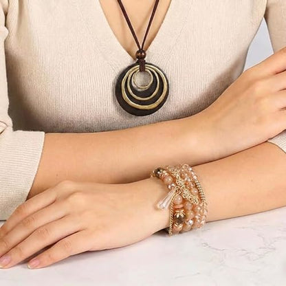 Western Jewelry Sets for Women Boho Jewelry, Layer Bohemian Necklace Earrings Bracelet, Cowgirl Accessory Rodeo Summer Beach - color: Black