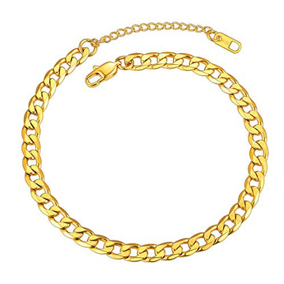 ChainsPro Resizable Anklet Chain for Women Men, Figaro/Wheat/Twist Rope/Cuban Foot Bracelet-Strong with Good Clasp-18K Gold Plated(Send Gift Box) - color: 00:cuban-Gold Plated-6mm