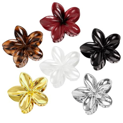 6 Pcs Flower Hair Claw Clips for Women, Hawaiian Flower Hair Clips, Cute Summer Beach Vacation Hair Accessories - color: Tortoise Shell
