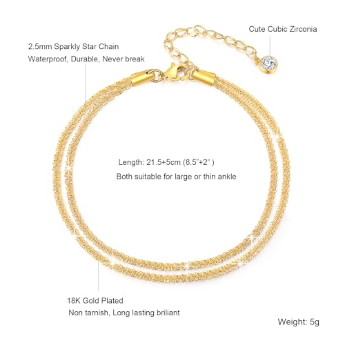 Ankle Bracelets for Women,14K Gold Plated Snake Chain Anklet for Women Beach Cute Anklets - color: Layered Chain Gold