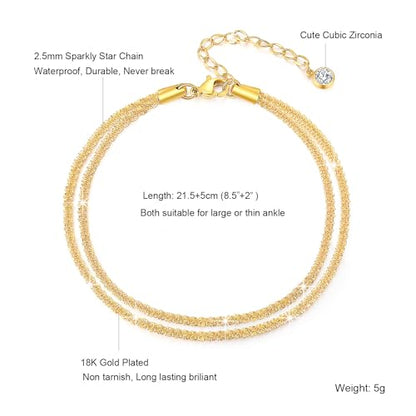 Ankle Bracelets for Women,14K Gold Plated Snake Chain Anklet for Women Beach Cute Anklets - color: Layered Chain Gold