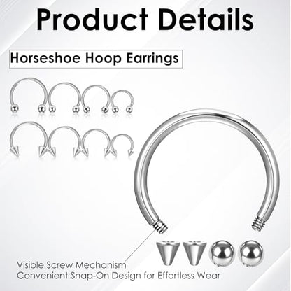 SynHHergyx 16 Gauge Small Septum Ring Septum Piercing Jewelry16G Nose Rings 6-12mm Lip Earring Eyebrow Hoop Rings Silver