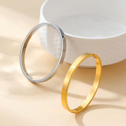 Gold Bracelets for Women, 18K Gold Plated Cubic Zirconia Bangle Bracelets Stainless Steel Eternity Crystal Oval Bracelet Cuff Bracelets for Women Jewelry - color: Bangle-Gold