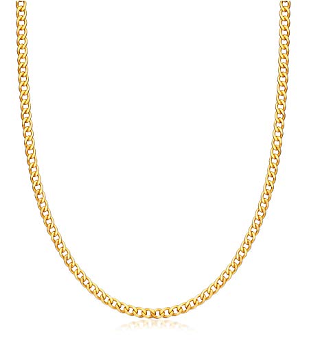 Barzel 18K Gold Plated Curb/Cuban Link Chain Necklace For Women or Men - Made In Brazil - color: 4MM Gold, size: 18 Inches