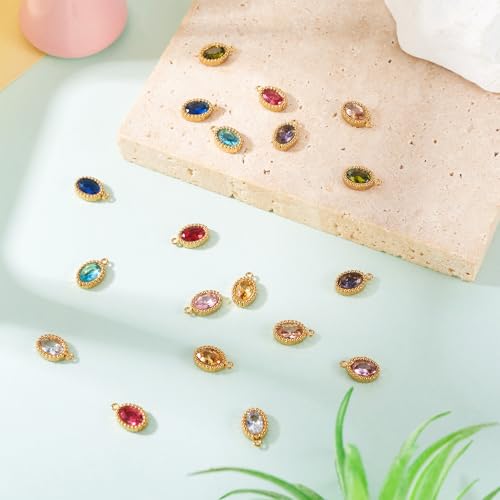 Pandahall 20Pcs 18K Gold Plated Stainless Steel Rhinestone Pendants Small Crystal Oval Charms Faceted Glass Cubic Zirconia Charm for DIY Necklace Bracelet Earring Craft
