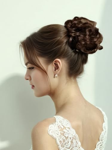 Brown Curly Messy Bun Wig Wavy Hair piece Easy Updo Extensions Claw Clips for Women Girls Natural Fake Wig Tie Headpiece - color: Light Brown