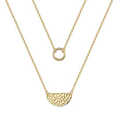 Turandoss Dainty Gold Choker Necklaces for Women - 14K Gold Plated Handmade Medallion Snake Link Chain Cross Star Moon Adjustable Simple Choker Necklaces for Women Jewelry - style: Circle& Half Moon