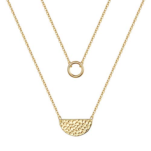 Turandoss Dainty Gold Choker Necklaces for Women - 14K Gold Plated Handmade Medallion Snake Link Chain Cross Star Moon Adjustable Simple Choker Necklaces for Women Jewelry - style: Circle& Half Moon