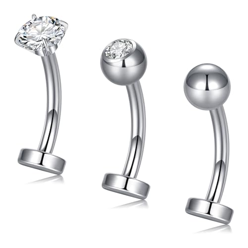 VCMART Belly Button Ring Belly Button Piercing Belly Rings Dangle Belly Button Rings Surgical Steel Clicker Floating Belly Button Rings for Women 14G Silver Gold Belly Navel Piercings Jewelry - color: A3 -3pcs, silver