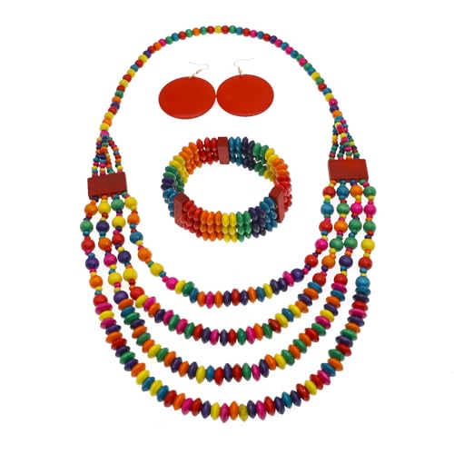 JNF Large Faux Pearl Necklaces for Women Multi strand Pearl Necklace Bracelet and Earrings Set 1920s Costume Pearls Necklace Jewelry Accessories - color: rainbow bead neck
