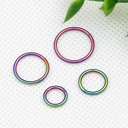 4Pcs 16G 18G 20G Surgical-Steel-Piercing-Ring-Nose-Rings-Hinged-Hoop-Earrings,6mm 8mm 10mm 12mm Seamless Stainless Steel Clicker Eyebrow Septum Piercing Hoop,Sliver Black Gold Rose Gold Rainbow Body Jewelry Set - color: 16G Rainbow
